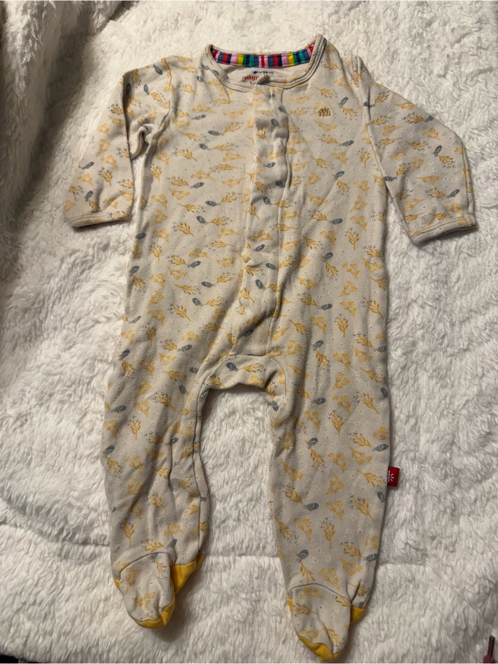Unbranded Yellow & Gray Floral Baby One-Piece Footed Sleeper